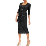 R&M Richards Womens 2 Piece Lace Swing Jacket Dress - Mother of The Bride Wedding Dresses (8, Black)