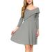 Womens Long Sleeve Knitted Sweater Pullover Swing Solid Slim Fit Wrap Midi Dress Grey M