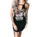 Girls Punk T-Shirt Dress Women Floral Print Sleeveless Summer Mini Dress