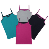 Buyless Fashion Girls Tagless Cami Scoop Neck Undershirts Cotton Tank With Trim and Strap (4 Pack)