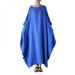 Brand Sale! Elegant Women Vintage Boho Dress Breathable Cozy O-Neck Sexy Half Sleeve Cotton Linen Loose Casual Dress Blue L