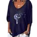 Summer Womens Loose Casual T-shirt Dandelion Printed V-Neck Blouse Tunic Tops