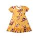 Baby Girls Puff Sleeve Dress Sweet Floral High Waist O-neck Lace-up Sundress