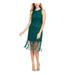 ADRIANNA PAPELL Womens Green Fringed Beaded Sleeveless Jewel Neck Short Sheath Cocktail Dress Size 6