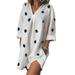 Women's Casual Linen Polka Dot Print Midi Dress V Neck Loose Oversized T-Shirt Dress Beach Sundress With Pockets Plus Size S-5XL