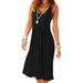 Sexy Dance Womens Square Neckline Sleeveless Mini Dress Solid Color Summer Pleated Dress Tunic Long Top Black L