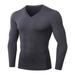 Pretty Comy Autumn And Winter Men's Plus Velvet V-neck Fitness Long-sleeved PRO Tight Training Suit High-elastic Running Sports Shirt Men's T-shirt Gray