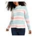 HOOKED UP Womens Light Blue Knitted Striped Long Sleeve Turtle Neck Sweater Size S