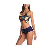 Bikini Swimsuit for Women, High Waist Two Piece Swimwear,Top Pineapple Printed High Waist Swimsuit and Bottom BLUE M