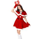 Binpure WomenÂ´s Christmas Costume, Red Hooded Cape + Strapless Tube Dress + Belt + Gloves + Antler Headband Set