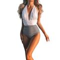 FOCUSNORM Women One-piece Swimsuit Tie Up V-neck Halter Swimwear with Chest Pad