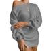 Listenwind Women Knitted Dress Lantern Sleeve Off Shoulder Knitted Sweater Dress