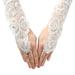 Girls White Clear Bead Lace Mesh Fingerless Communion Flower Girl Gloves