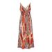 Selfieee Women's Vintage Deep V Neck Backless Spaghetti Strap Floral Tie Waist Casual Maxi Dress 40379 Orange XX-Large