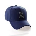 Classic 3D Raised Initial Letters A to Z Structured Baseball Hat Cap Adjustable, Navy Hat White Black Letter Z