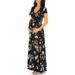 Colisha Women Maternity Floral Boho Beach Sundress Short Sleeve V-Neck Flowy Cocktail Ball Gown Long Maxi Dress Summer Wrap Dress