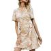 UKAP Women Floral Cocktail Party Dress V-Neck Above Knee Short Sleeve Midi Dress Ruffle Lace up Sundress