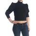 FREE PEOPLE Womens Black Puffed Shoulder Pinstripe 3/4 Sleeve Turtle Neck Crop Top Party Sweater Size: L