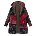 Plus Size Women Hooded Long Sleeve Cotton Linen Fluffy Fur Zipper Coat Outwear