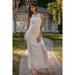 Boho Chic Crochet Embroidery Trim Sleeveless Round Neck Slit Detail Straight Maxi Dress S