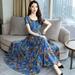 Women's Casual Floral Printed Dress, Womens Elegant Short Sleeve Maxi Dress Boho Casual Summer Party Beach Long Dress