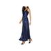 ADRIANNA PAPELL Womens Navy Ruched Heather Spaghetti Strap V Neck Maxi Empire Waist Formal Dress Size 4