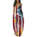 Colisha Women Sleeveless Summer Dress Casual Spaghetti Strap Cami American Flag Printed Fashion Pockets Tunic Dresses
