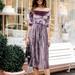 Women's Velvet Off-Shoulder Casual Mid Sleeve Evening Party Long Dresses