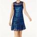 Calvin Klein Womens Sequined Flutter-Hem Sheath Dress