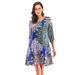 Women's Urban Leisure Floral Print National Elements Printed Mid Sleeve A Large Pocket Stitching Dress