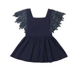 Newborn Toddler Baby Kids Girls Lave Flare Sleeve Square Collar Dress Summer Casual Holiday Princess A-Line Dress Blue