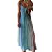 Winnereco Women Tie Dye Spaghetti Straps Dress V-neck Loose Long Sundress (Blue L)