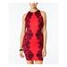 B DARLIN Womens Red Zippered Printed Sleeveless Halter Short Body Con Party Dress Size 7\8