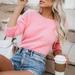 Jocestyle Women Long Sleeve Sweaters Round Neck Loose Pullover Daily Wear (Pink L)