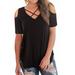 Ladies Cold Off Shoulder Short Sleeve T Shirts V Neck Tops Casual Criss Cross Tunic Blouse Women Summer Baggy Tee Shirt