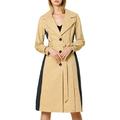 Allegra K Women's Notched Lapel Single Breasted Long Jacket Contrast Color Belted Trench Coat