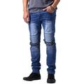 Ma Croix Mens Distressed Skinny Fit Denim Jeans with Zipper Pocket