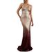 Winnereco V-neck Sequin Dress Women Spaghetti Strap Gradient Color Evening Dress (M)