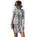 Women's Stand Collar Leopard Print Snake Print Long Sleeve Slim Bottoming Dress