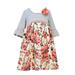 Little Girl 2T-6X Rose Pink/Multi Stripe And Floral Bell Sleeve Empire Waist Dress, Bonnie Jean