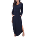 NHT&WT Split Maxi Dress For Women Long Sleeves O Neck Maxi Dress with Pocket