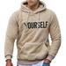 Mens Fuzzy Fleece Hoodie Fashion Design Casual Winter Warm Letter Print Hooded Pullover with Kangaroo Pocket