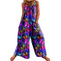 Niuer Pockets Pants for Women Loose Baggy Overall Wide Leg Pants Summer Beach Floral Maxi Palazzo Trouser Pants