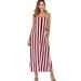 SAYFUT Womens Boho Striped Color Block Plus Size Loose Summer Casual Sleeveless Dress V-Neck Spaghetti Strap Backless Long Maxi Dress