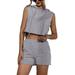 Avamo Women Summer Beach Casual Tracksuits Crop Tops Hoodies Elastic Shorts 2 Piece Loungewear Sweatsuit Set Light Gray S(US 4-6)