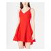 B DARLIN Womens Red Solid Spaghetti Strap V Neck Short Fit + Flare Dress Size 5\6