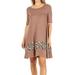 Women's Casual Solid Round Neck Printed Relaxed Fit Stretch A-Line Midi Dress Tan M