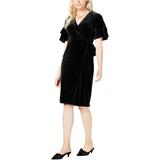 Maison Jules Velvet Wrap Midi Dress Black