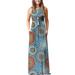 Women Sleeveless Floral Print Maxi Dress Strap Evening Party Boho Beach Wrap Long Sundress Summer Flowing Party Sundress for Women Size 4-22 Blue Sun Print S