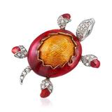 Ross-Simons C. 1980 Vintage Pre-Owned .45 ct. t.w. Diamond Turtle Pin With Red and Orange Enamel in 18kt 2-Tone Gold